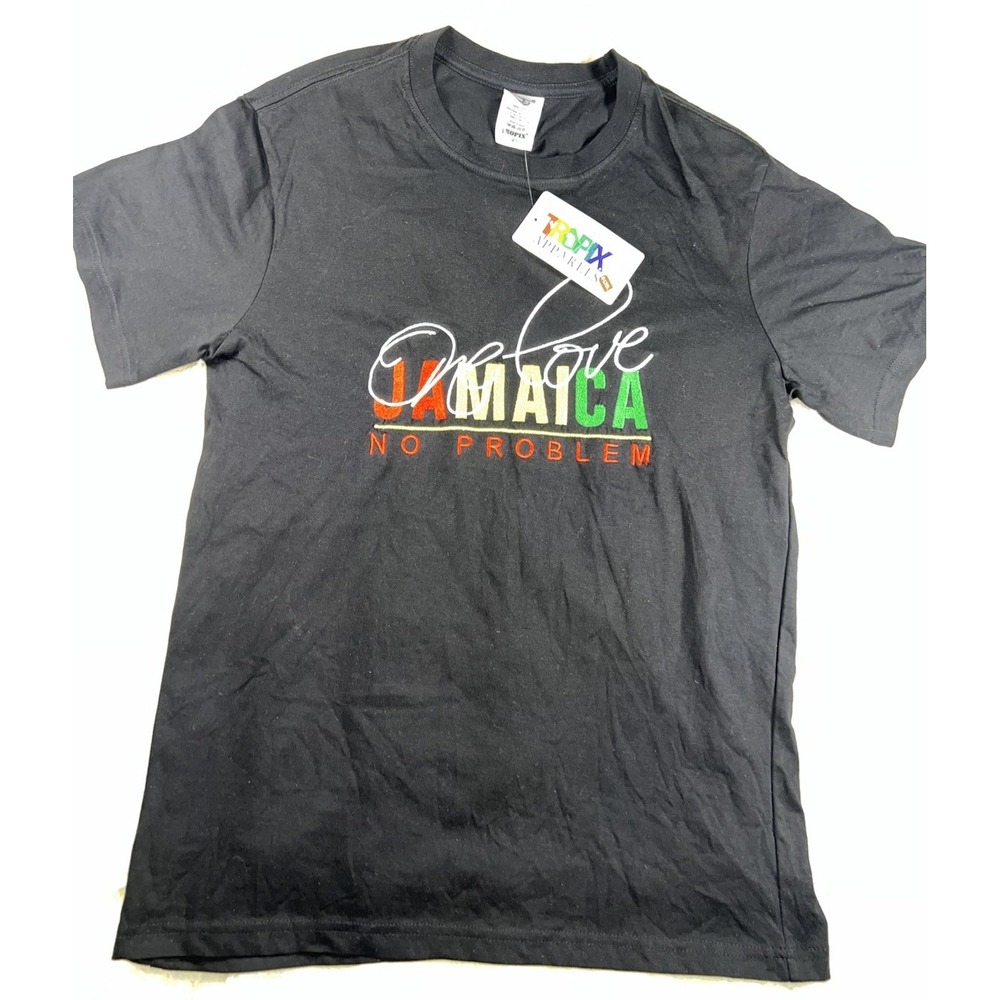 Tropix Jamaica One Love T Shirt Mens Small Black NWT Rasta Reggae Graphic TeeA4